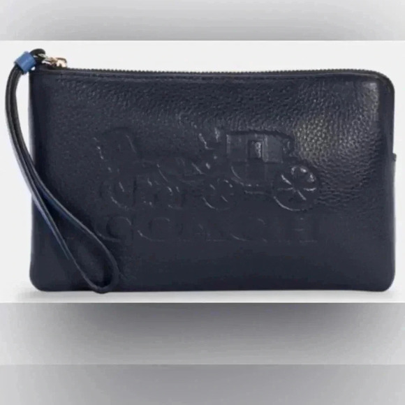 COACH Navy Blue Wristlet with Horse and Carriage - Picture 1 of 6